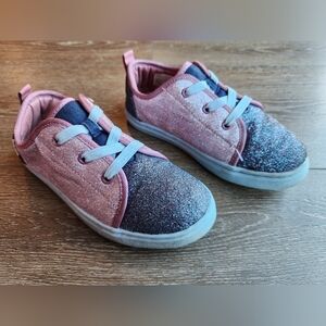 Toms Sparkly Glitter Pink and Blue Kids Shoes Slip On Size 11